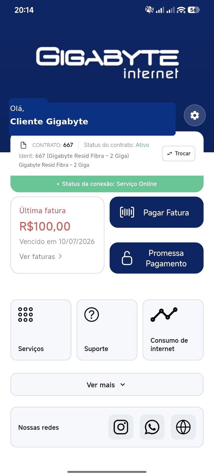 Tela do aplicativo SAC GIGABYTE sem identificação de cliente